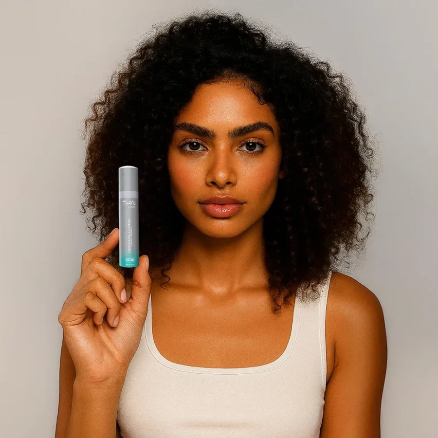 Woman using THIN oral spray